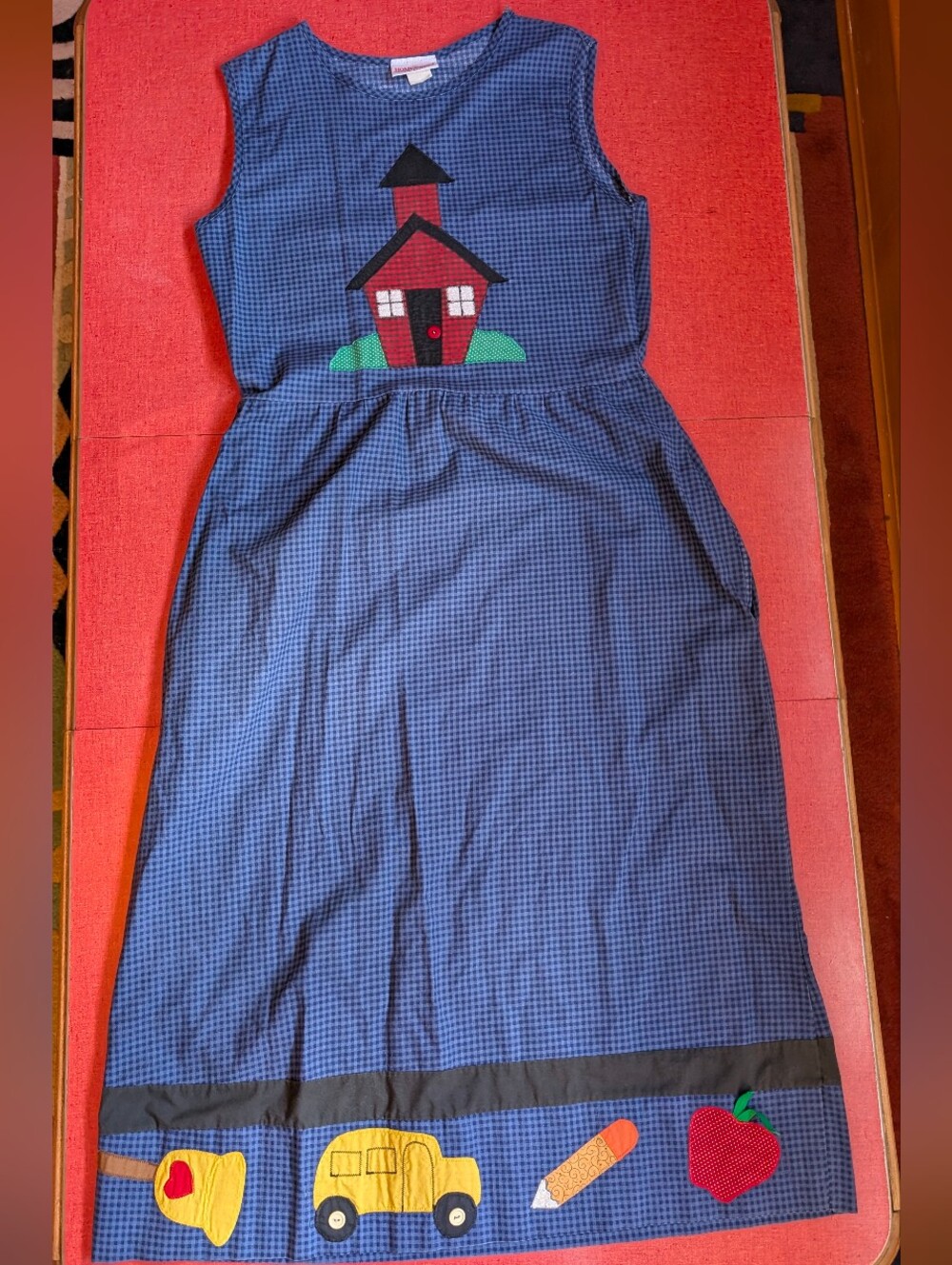 90s Cotton Embroidered Gingham Teacher Dress with Pockets! Homeroom Costume